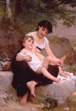 mother and child Academic realism girl Emile Munier Oil Paintings